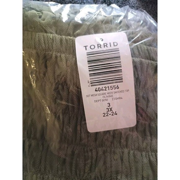 Torrid Crop Top Size 3 3X  Women's Square Neck Smocked  Dot Mesh Green New - Picture 5 of 6